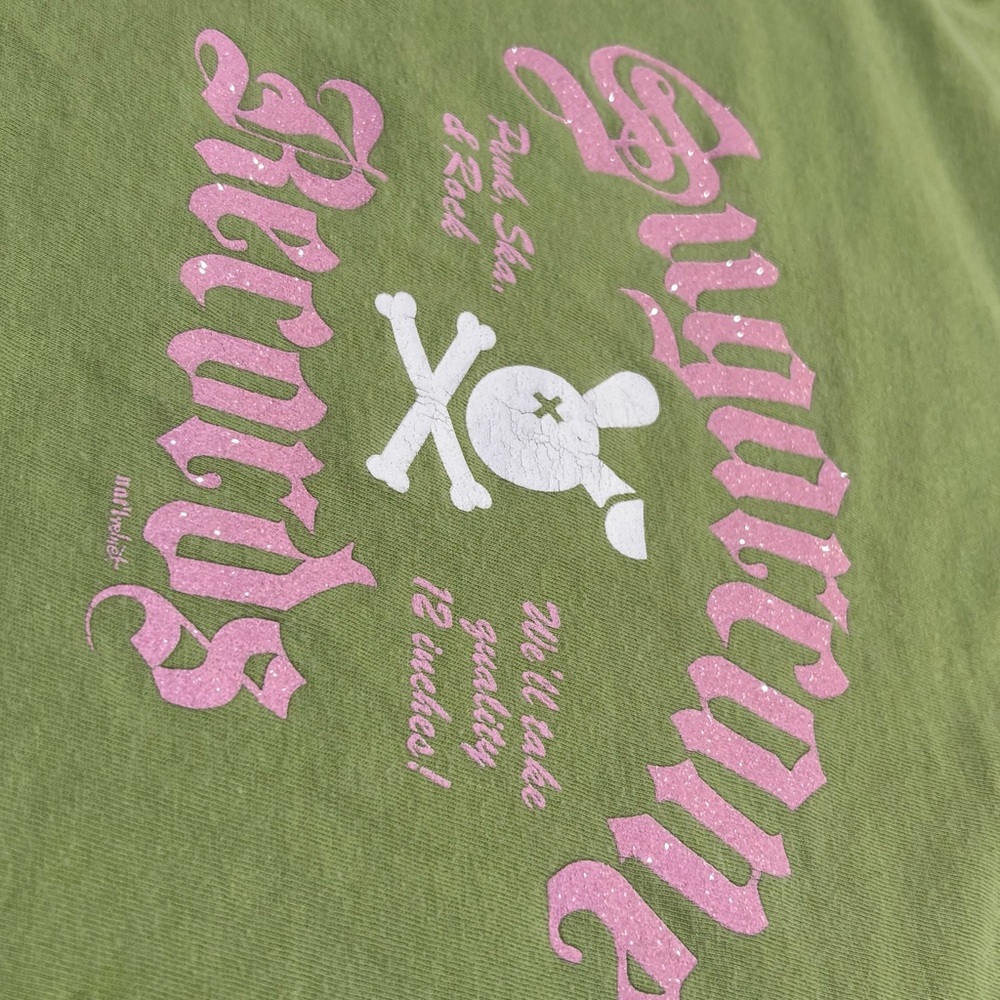 🐰🤍 Y2K Bunny Graphic Tee Sparkly Pink & Olive, Sugarcane Records, Sz XL Punk - Picture 5 of 11